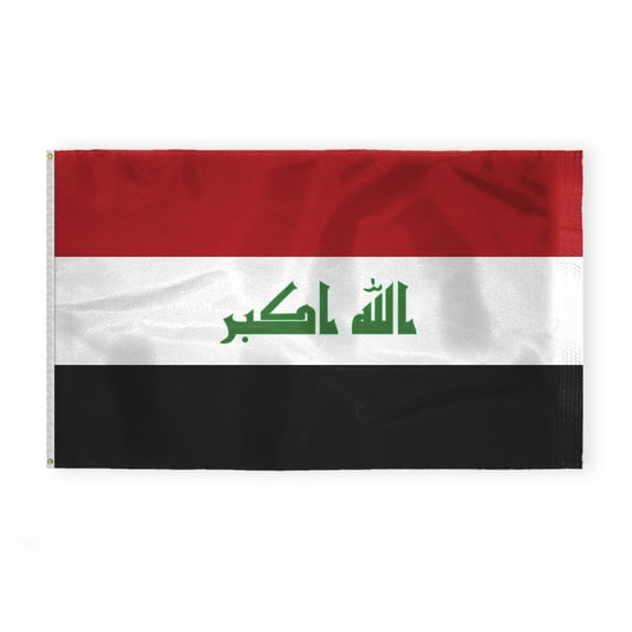 AGAS Iraq Flag 6x10 ft 200D Nylon 6 Needle Lock Stitched Fly Hem Rust Proof Brass Grommets Canvas Header Large Size Iraqi National Flag