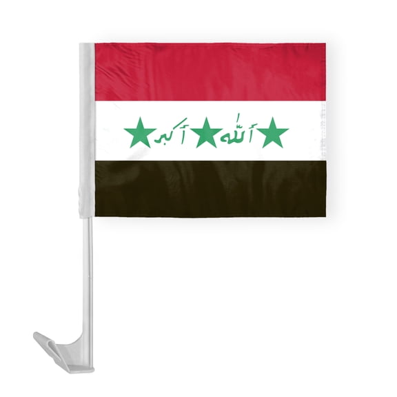 AGAS Iraq Old Car Flag 12x16 inch Polyester Fabric Double Stitched 17 Inch White Plastic Flexible Pole High Visibility Old Iraqi National Car Flag