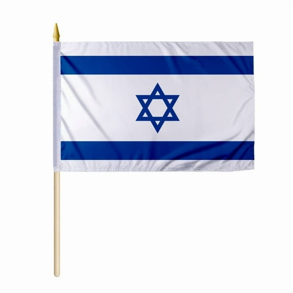 AGAS Israel Stick Flag 12x18 Inch - UV Resistant Polyester w/ Spear Top & 24" Natural Wooden Pole