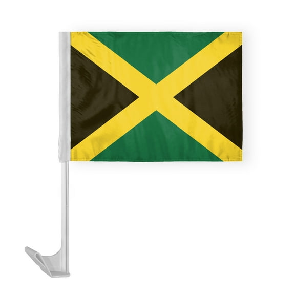 AGAS Jamaica Car Flag 12x16 inch - Printed Single Sided on Polyester - Stitched Edges - 17 Inch White Plastic Flex Pole - JM Flag Jamaican Flag The Cross Flag.