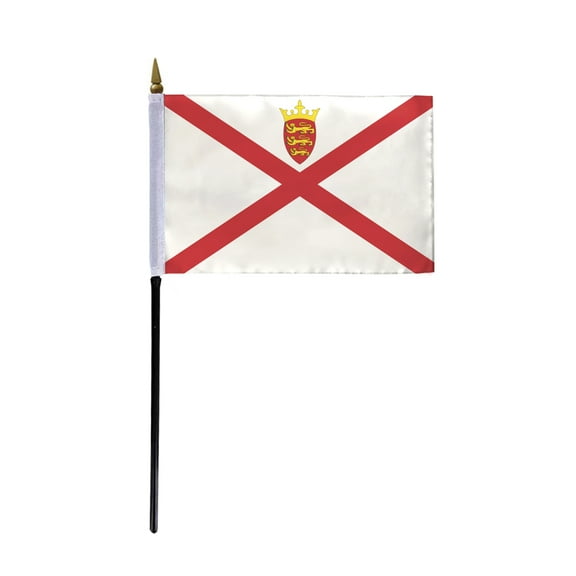 AGAS Jersey Flag 4x6 inch - 11" Plastic Pole 100% Polyester Stitched Edges Jersey Channel Islands National Mini Flag on a Stick