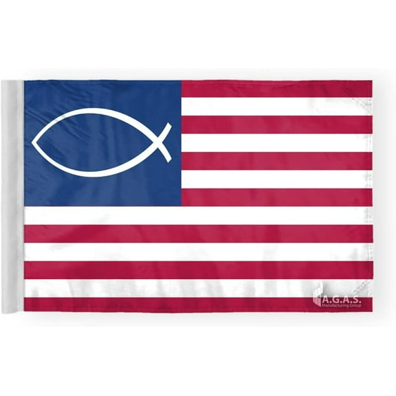 AGAS Jesus Fish Motorcycle Flag 6x9 inches- Double Sided, Wrap Knitted Polyester, Flag Only