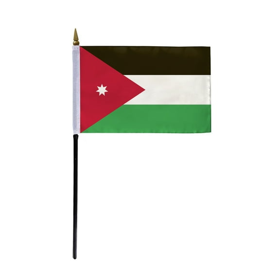 AGAS Jordan Flag 4x6 inch - 11" Plastic Pole 100% Polyester Stitched Edges Jordanian National Mini Flag on a Stick