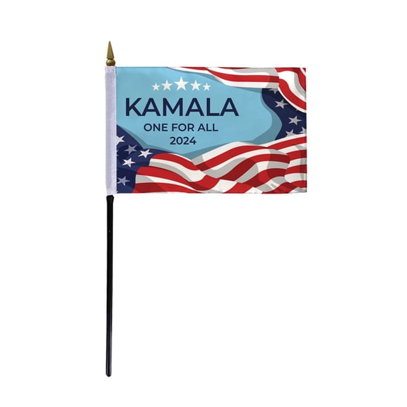 AGAS Kamala Harris 4x6 Inch Stick Flag - Single Ply Reverse Print Polyester with 11 Inch Plastic Pole - Blue & Red Wave Design- US Presidential Election Flag