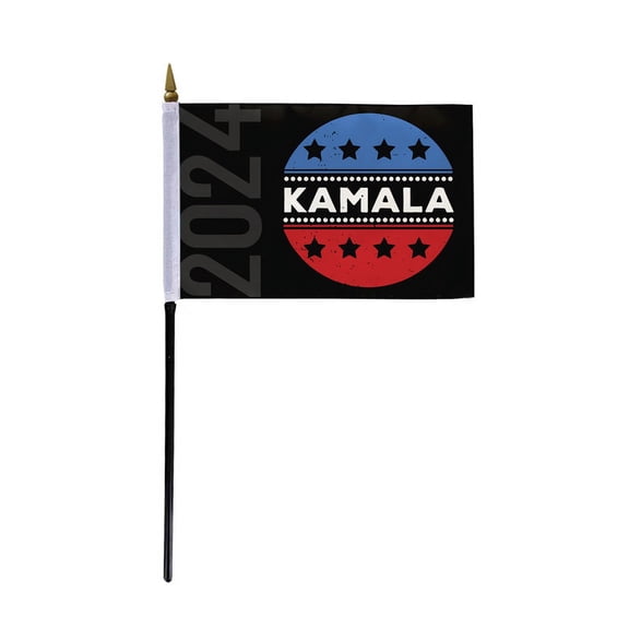 AGAS Kamala Harris 4x6 Inch Stick Flag - Single Ply Reverse Print Polyester with 11 Inch Plastic Pole - Stars & Stripes Design - US Presidential Election Flag