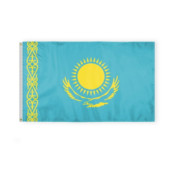 AGAS Kazakhstan Flag 3x5 ft Double Stitched Hem 100% Polyester Metal Grommets Indoor Kazak National Flag