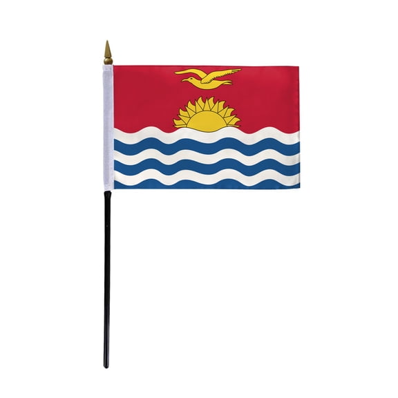 AGAS Kiribati Flag 4x6 inch - 11" Plastic Pole 100% Polyester Stitched Edges Kiribati National Mini Flag on a Stick