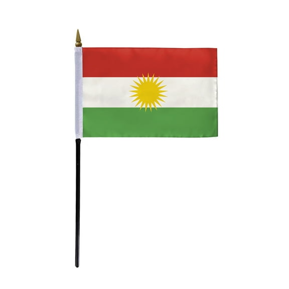 AGAS Kurdistan Flag 4x6 inch - 11" Plastic Pole 100% Polyester Stitched Edges Curdistan National Mini Flag on a Stick