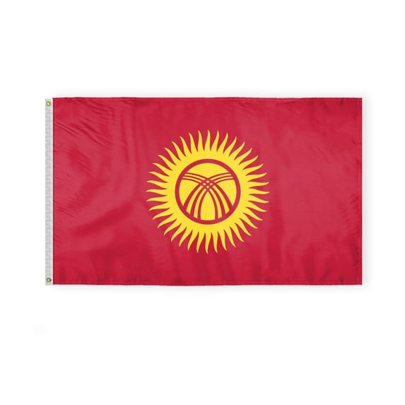 AGAS Kyrgyzstan Flag 3x5 ft Double Stitched Hem 100% Polyester Metal Grommets Indoor Kyrgyzstani National Flag