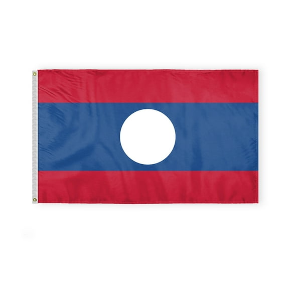 AGAS Laos Flag 3x5 ft Double Stitched Hem 100% Polyester Metal Grommets Indoor Laotian National Flag