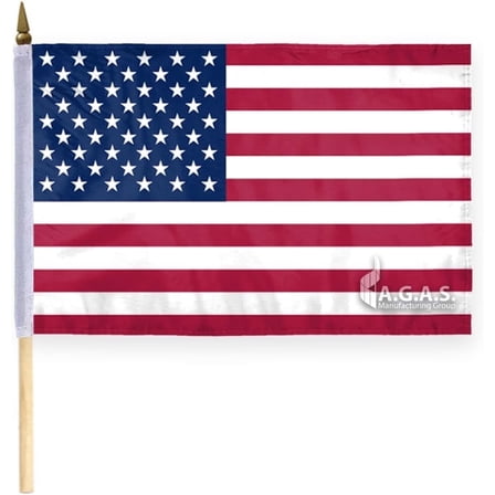 AGAS Large American Flags on Stick - 24 x 36 inch - Soft Cotton - 48 inch Natural Wood Pole with Gold Spear Top - Large USA Handheld Flag.