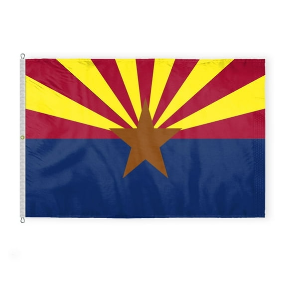 AGAS Large Arizona State Flag 8x12 Ft - Double Sided Reverse Print On Back 200D Nylon - Rope Thimble Brass Grommet Stitched Edges Fade Proof Sharp Colors - Large Size Indoor/Outdoor Arizona Flag
