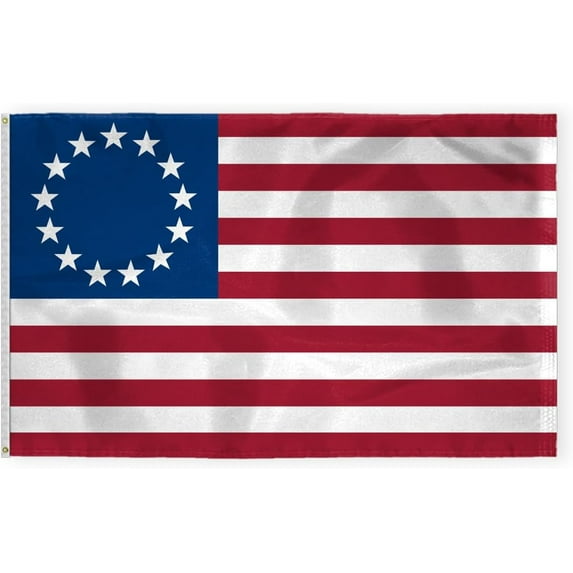AGAS Large Betsy Ross American Flag, 1st Stars & Stripes 4x6 ft Nylon 4 Needle Lock Stitched Fly Hem, Brass Grommets Vivid Color and UV Fade Resistan