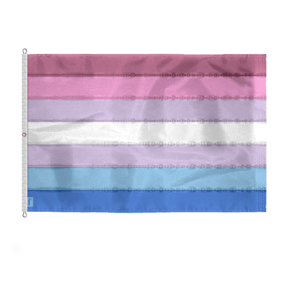 AGAS Large Bigender Embroidered Pride Flag 8x12 Ft - Sewn 200D Nylon - Showcase Your Pride with Vibrant Colors - Deluxe Bigender Pride Flag - Includes Rope, Thimbles, and 1 Brass Grommet
