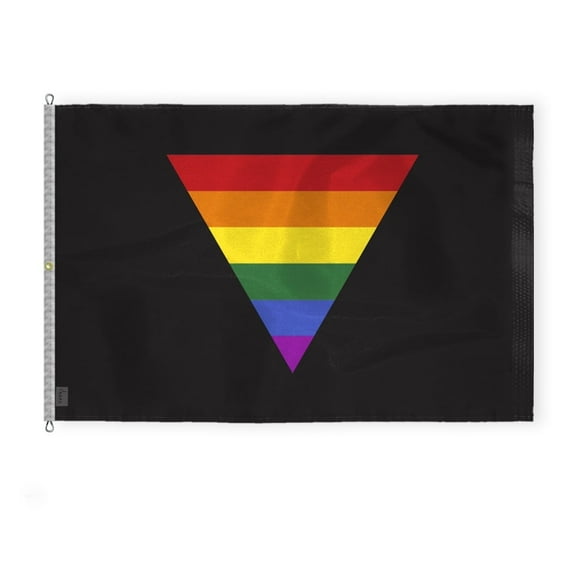 AGAS Large Black Rainbow Triangle Flag 8x12 Ft - Printed 200D Nylon - Rope Thimble Brass Grommet Stitched Edges Fade Proof Sharp Colors - Large Size Indoor/Outdoor Rainbow Triangle Pride flag