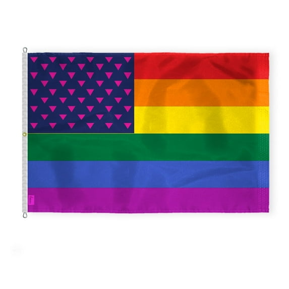 AGAS Large New Old Glory Pride Flag 8x12 Ft - Printed 200D Nylon - Rope Thimble Brass Grommet Stitched Edges Fade Proof Sharp Colors - Large Size Indoor/Outdoor USA Rainbow flag