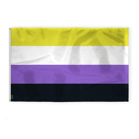 AGAS Large Non Binary Pride Flag 6x10 Ft - Double Sided Printed 200D Nylon - Brass Grommets Stitched Edges - Non Binary Gender Rainbow Pride Banner for Indoor/Outdoor
