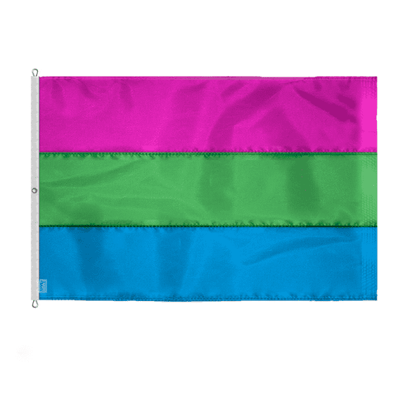 AGAS Large Polysexual Embroidered Pride Flag 8x12 Ft - Sewn 200D Nylon - Showcase Your Pride with Vibrant Colors - Deluxe Polysexual Pride Flag - Includes Rope, Thimbles, and 1 Brass Grommet