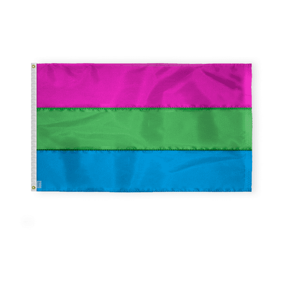 AGAS Large Polysexual Pride Flag: 6x10 Ft, Sewn 200D Nylon. Vibrant colors, deluxe quality. Brass grommets, quadruple stitched fly end.