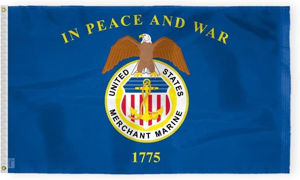 AGAS Large United States Merchant Marines Flag 4x6 Ft - Printed 200D Nylon Canvas Header Two Brass Grommets Big USA Merchant Marines Flag
