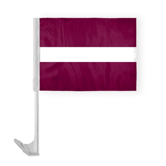 AGAS Latvia Car Flag 12x16 inch Polyester Fabric Double Stitched 17 Inch White Plastic Flexible Pole High Visibility Latvian National Car Flag