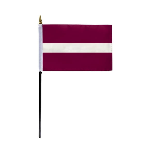 AGAS Latvia Flag 4x6 inch - 11" Plastic Pole 100% Polyester Stitched Edges Latvian National Mini Flag on a Stick
