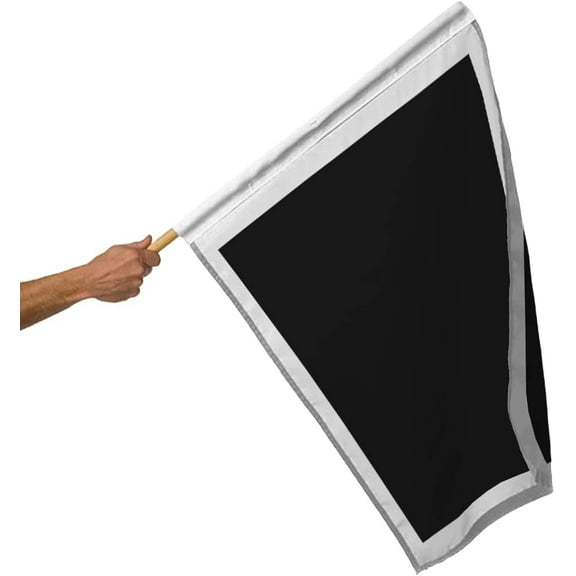 AGAS Leave Track Motorcycle Racing Stick Flag 30x30 inch-Mounted on 36 inch Natural Wood Pole-Heavy Duty 200D Nylon-Black with White Border Large Bike Racing Flag - Sports Professional Racing Flags.