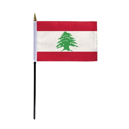 AGAS Lebanon Flag 4x6 inch - 11" Plastic Pole 100% Polyester Stitched Edges Lebanese National Mini Flag on a Stick