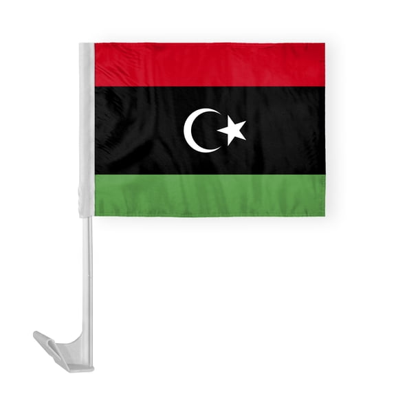 AGAS Libya Car Flag 12x16 inch Polyester Fabric Double Stitched 17 Inch White Plastic Flexible Pole High Visibility Libyan National Car Flag