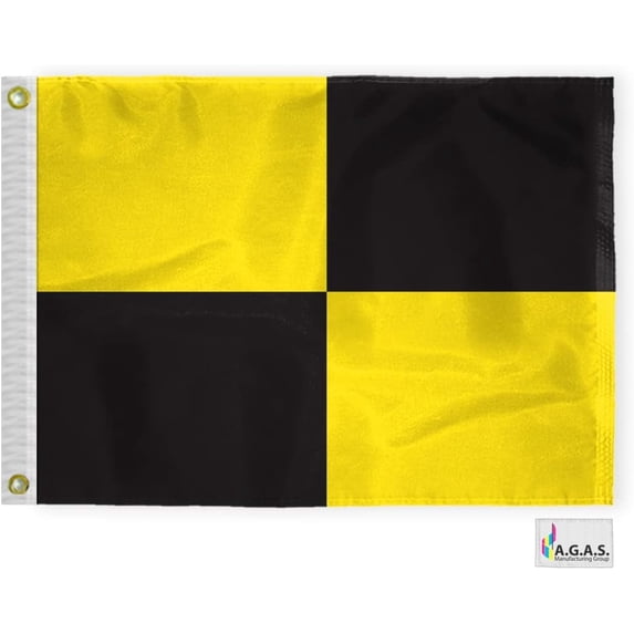 AGAS Lima Code L Marine Signal Flag - Printed 200D Nylon - Canvas Header - Brass Grommets - Colorfast & Stitched Edges - Nautical Boat Flag - Naval Code Signal Flag.