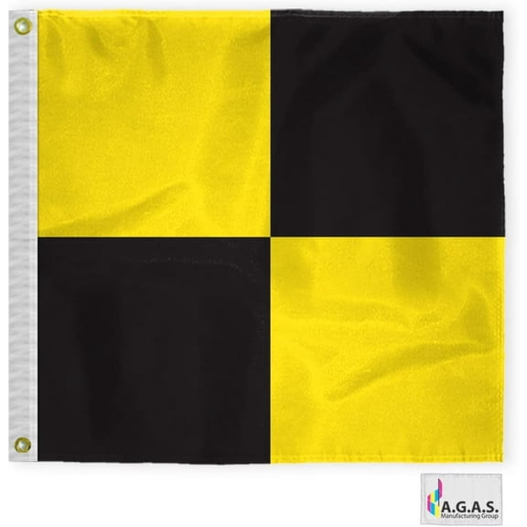 AGAS Lima Code L Marine Signal Flag - Printed 200D Nylon - Canvas Header - Brass Grommets - Colorfast & Stitched Edges - Nautical Boat Flag - Naval Code Signal Flag.
