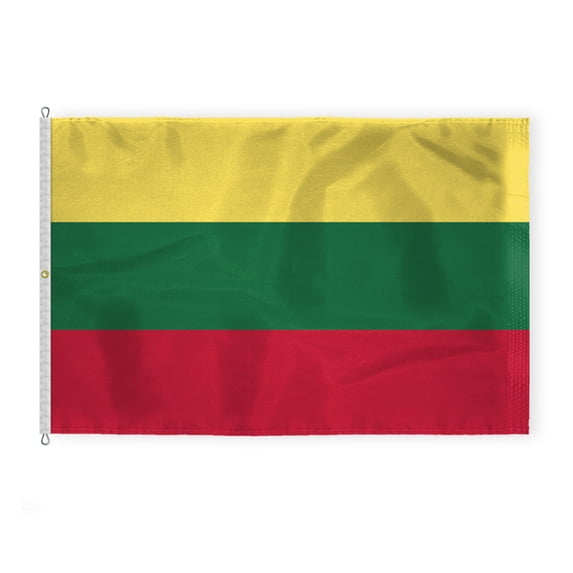 AGAS Lithuania Flag 8x12 ft - Outdoor 200D Nylon - 6 Needle Lock Stitched Fly Hem - Canvas Header - Rope Thimble & 1 Brass Grommet - Fade Proof - Large Size Lithuanian National Flag