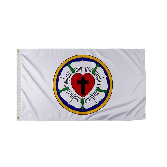 AGAS Lutheran Rose Flag 5x8 ft- Single Sided, 200D Nylon w/ Canvas Header & Brass Grommets
