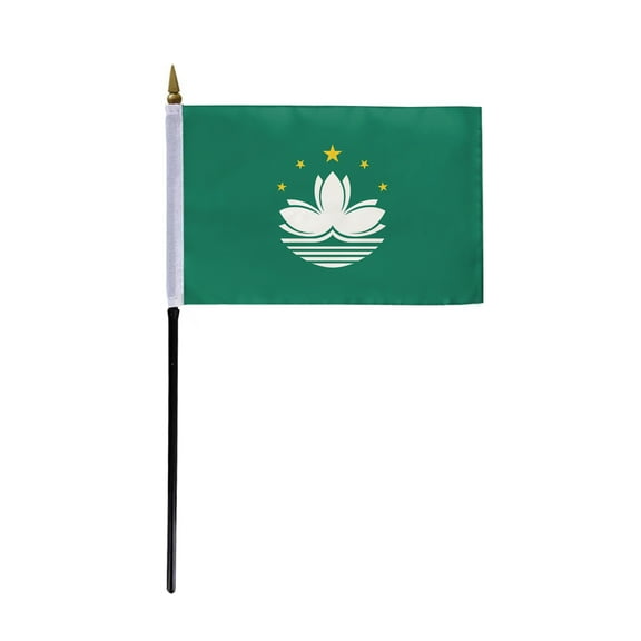 AGAS Macao Flag 4x6 inch - 11" Plastic Pole 100% Polyester Stitched Edges Macau National Mini Flag on a Stick