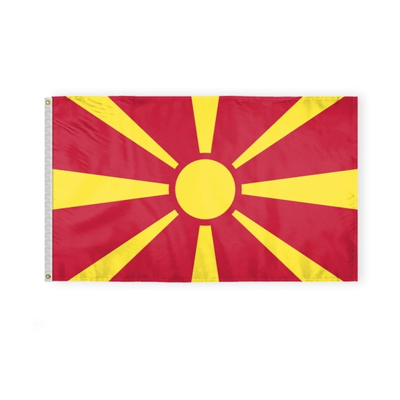 AGAS Macedonia Flag 3x5 ft Double Stitched Hem 100% Polyester Metal Grommets Indoor Macedonian National Flag