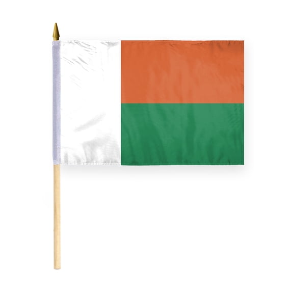 AGAS Madagascar Flag 12x18 inch - 24" Wood Pole 100% Polyester Double Stitched Madagascan National Mini Handheld Flag