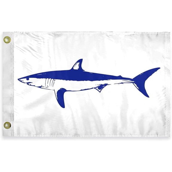 AGAS Mako Shark Novelty Boat Flag - 12 x 18 inch - Double Sided Printed 200D Nylon - Solid Brass Eyelets Canvas Heading - Vivid Colors Fade Proof - Mako Shark Funny Boat Nautical Flag