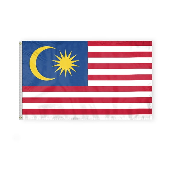 AGAS Malaysia Flag 3x5 ft Double Stitched Hem 100% Polyester Metal Grommets Indoor Malaysian National Flag