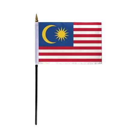 AGAS Malaysia Flag 4x6 inch - 11" Plastic Pole 100% Polyester Stitched Edges Malaysian National Mini Flag on a Stick