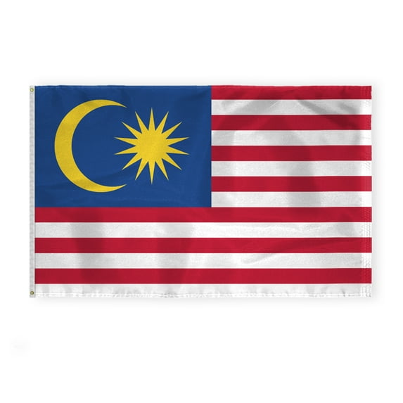 AGAS Malaysia Flag 5x8 ft 200D Nylon 6 Needle Lock Stitched Fly Hem Rust Proof Brass Grommets Big Size Malaysian National Flag