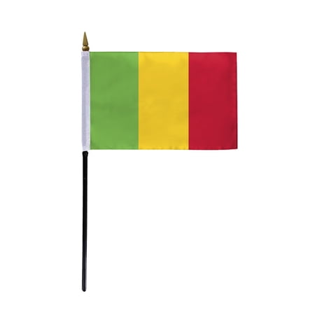 AGAS Mali Flag 4x6 inch - 11" Plastic Pole 100% Polyester Stitched Edges Malian National Mini Flag on a Stick