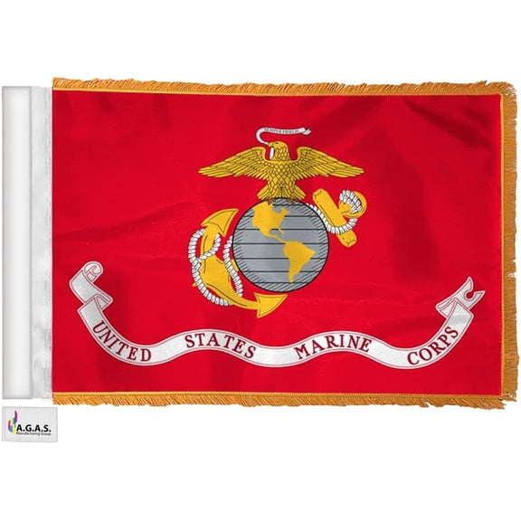 AGAS Marine Corps Car Antenna Flag - 12x18 inch - Single Sided Printed Wrap Knitted Polyester - Double Stitched Edges - With 32"x7/8" PVC sleeve - U.S. Military Car Flag.