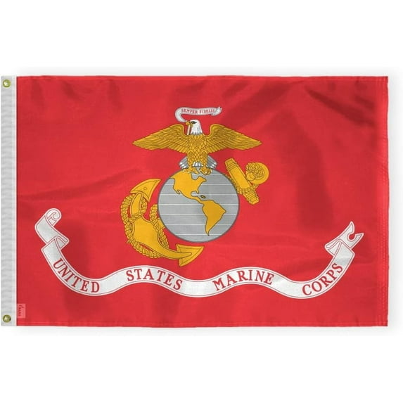AGAS Marine Corps Flag 2x3 Ft - Printed 200D Nylon Canvas Header Two Brass Grommets Indoor/Outdoor USA Marine Military Flag