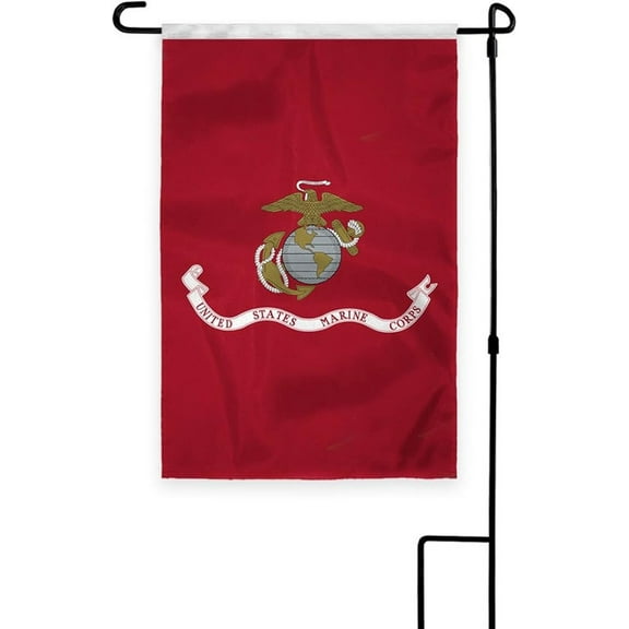 AGAS Marine Corps Garden Flag - 18 x 12 inch Printed Single Sided 200D Nylon - 18 inch Sewn Nylon Sleeve with Stitched Edges