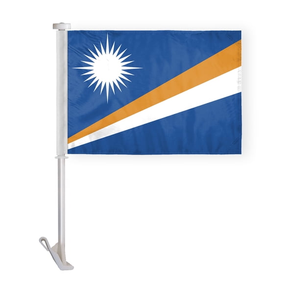 AGAS Marshall Islands Car Flag Premium 10.5x15 inch Printed Double Sided on Super Knit Polyester Fabric Double Stitched 19" Pole