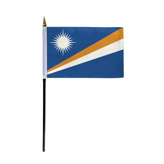 AGAS Marshall Islands Flag 4x6 inch - 11" Plastic Pole 100% Polyester Stitched Edges Marshall Islander National Mini Flag on a Stick