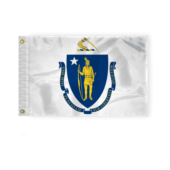 AGAS Massachusetts State Boat Flag 12x18 Inch - Double Sided Reverse Print On Back 200D Nylon - Brass Grommets Fade Proof Vivid Colors - State of Massachusetts Nautical Flag for Boat or Car
