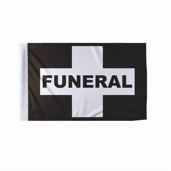 AGAS Memorial Service Funeral Motorcycle Flags - 6x9 inch White Cross on Black, Double-Sided, Wrap Knitted Polyester, Flag Only (No Pole)