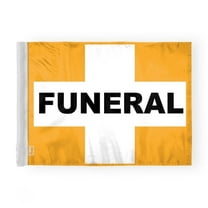AGAS Memorial Service Funeral Motorcycle Flags - 6x9 inch White Cross on Gold, Double-Sided, Wrap Knitted Polyester, Flag Only (No Pole)