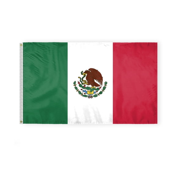 AGAS Mexico 3x5 ft Flag - Printed Single Sided on Polyester - Stitched Edges - Polyester Header Iron Plated Grommets - Outdoor Long Lasting All Weather Flag - Mx National Flag.